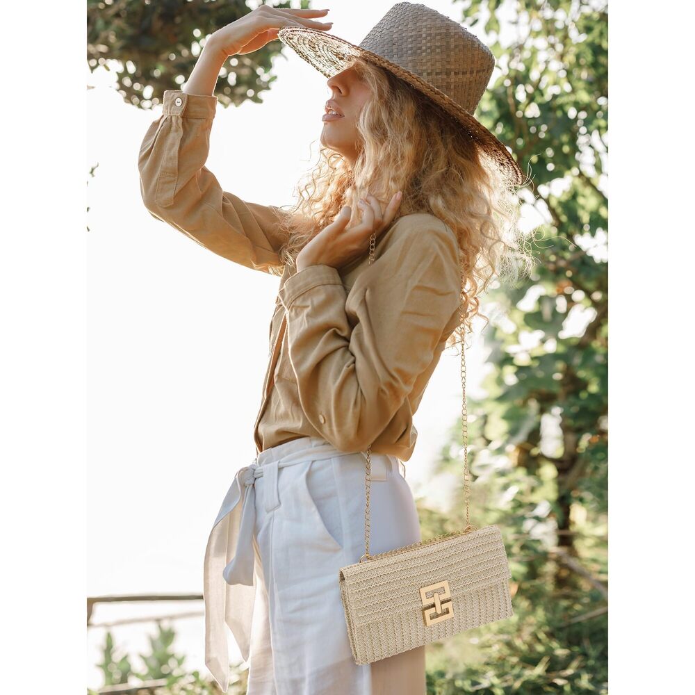8309 Straw Purse Woven Beach Bag Summer Straw Clutch Purse Boho Crossbody - Picture 3 of 6